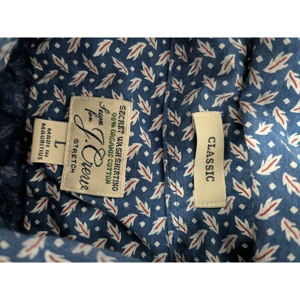 J. Crew Secret Wash Shirting‎ Shirt Floral Leaf Pattern Large Blue Mens Preppy